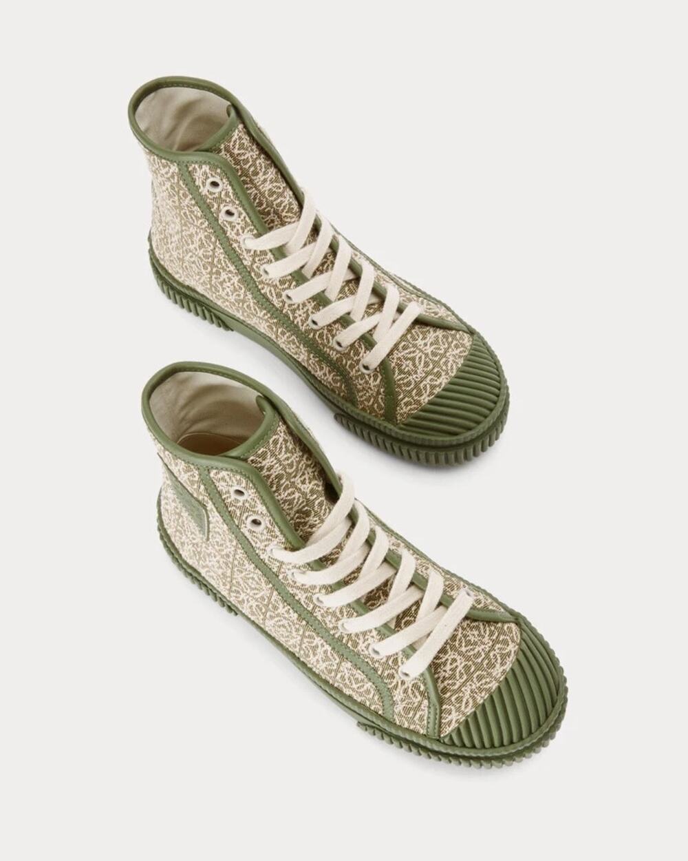 Loewe Anagram High Top Sneakers Avocado Green Jacquard Canvas Shoes Size 37